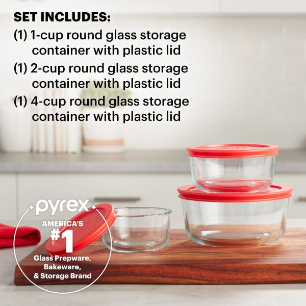 Pyrex Sizes Circular Pyrex® Simply Store® 6-piece Round Glass Storage Set with Red Lids