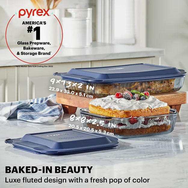 Pyrex? Colors Sculpted Tinted 4-piece Baking Set with Plastic Lids. Smoke - Image 3