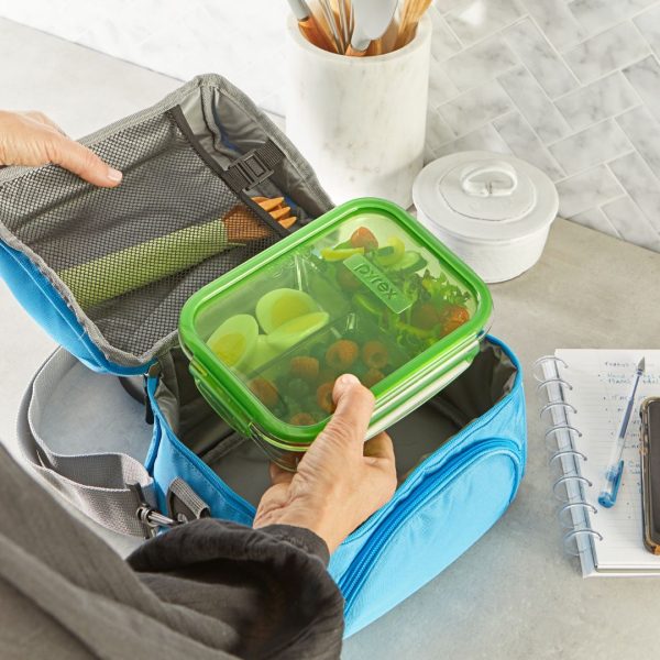 Pyrex? MealBox? 4-cup Divided Glass Food Storage Container with Green Lid